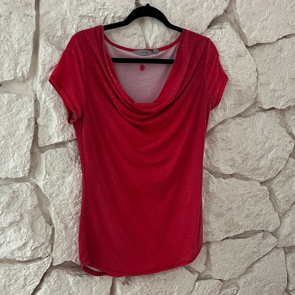 Athleta Red Short Sleeve Cowl Neck Top